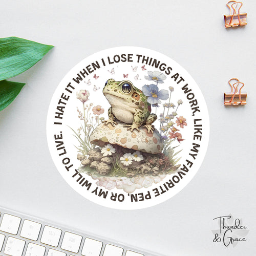 I Hate It When I Lose Things at Work sticker, vintage frog