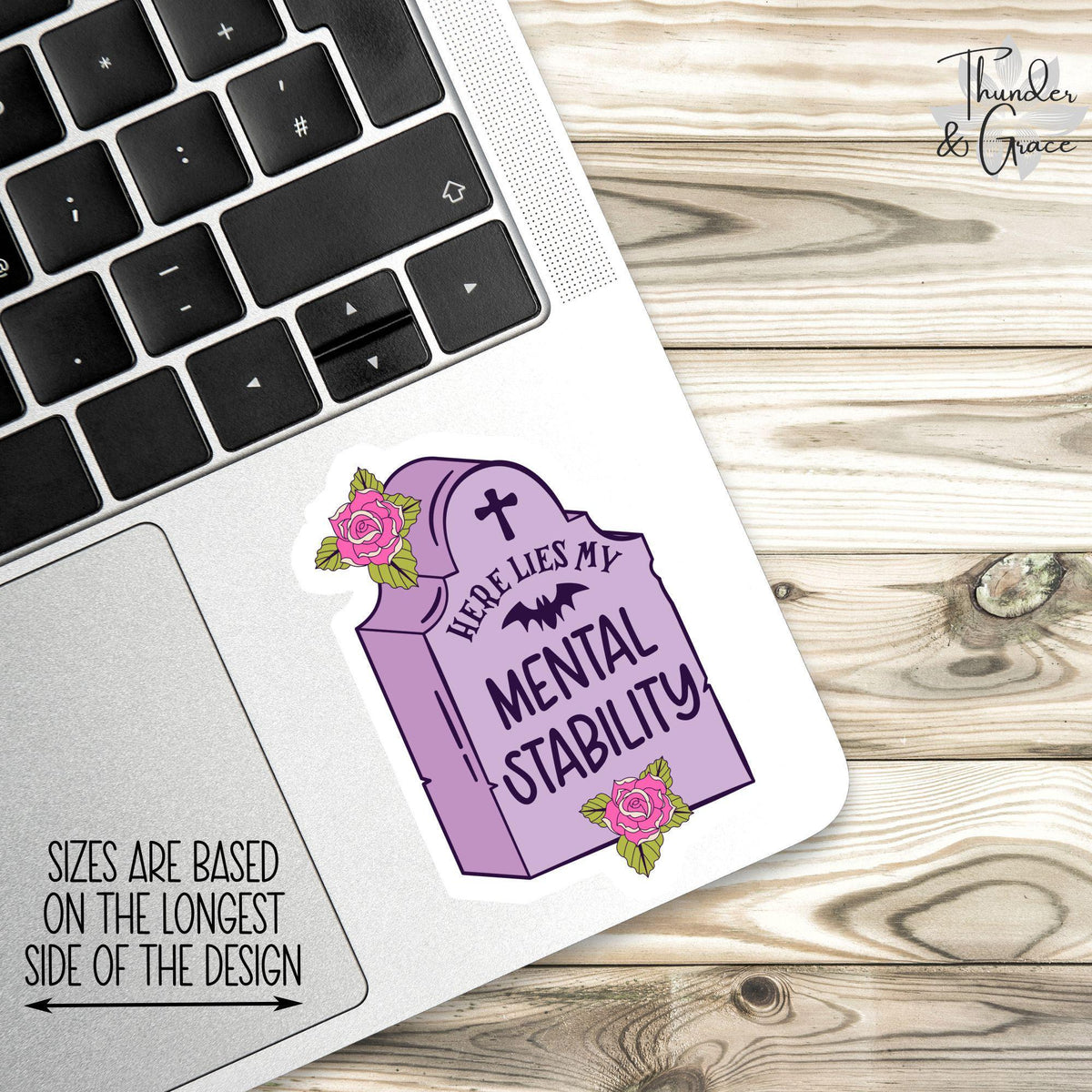 Here Lies My Mental Stability sticker, dark humor – view 2