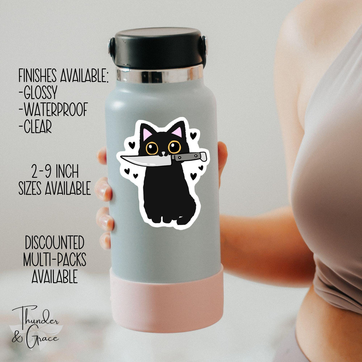 Funny Cat with Knife sticker, halloween cat – view 3