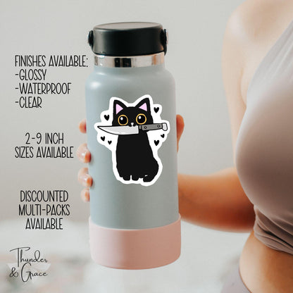 Funny Cat with Knife sticker, halloween cat – view 3