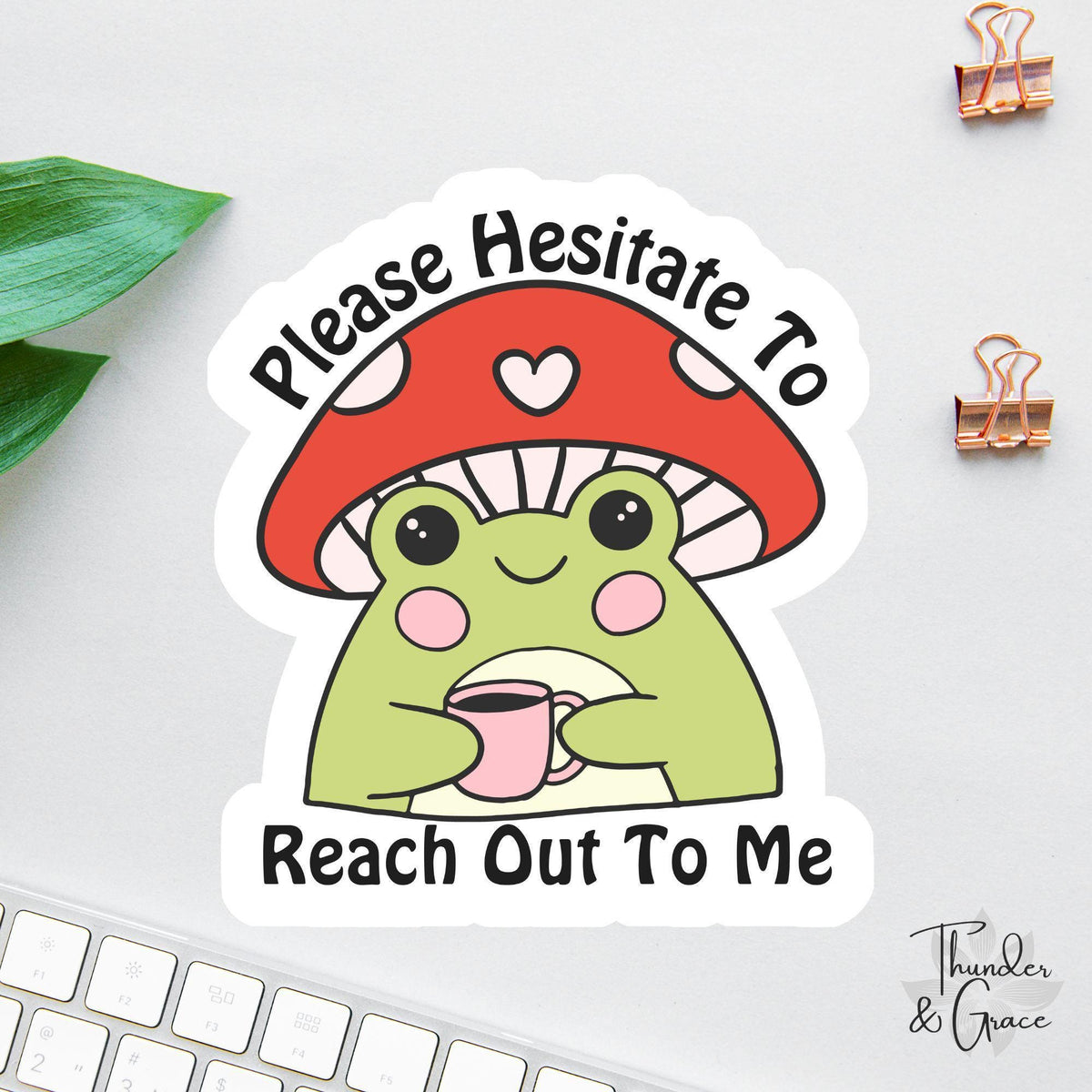 Please Hesitate to Reach Out to Me sticker, retro frog coffee lover