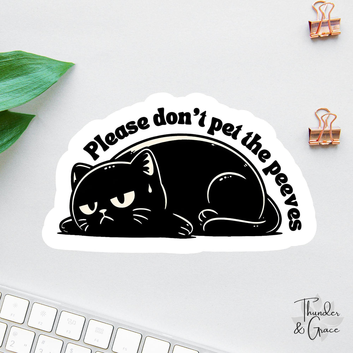 Please Don't Pet the Peeves sticker, funny black cat