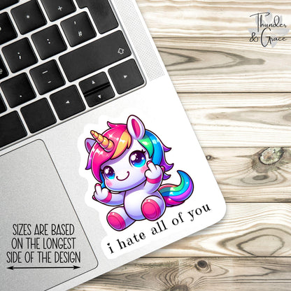 Funny Unicorn sticker, i hate all of you – view 2