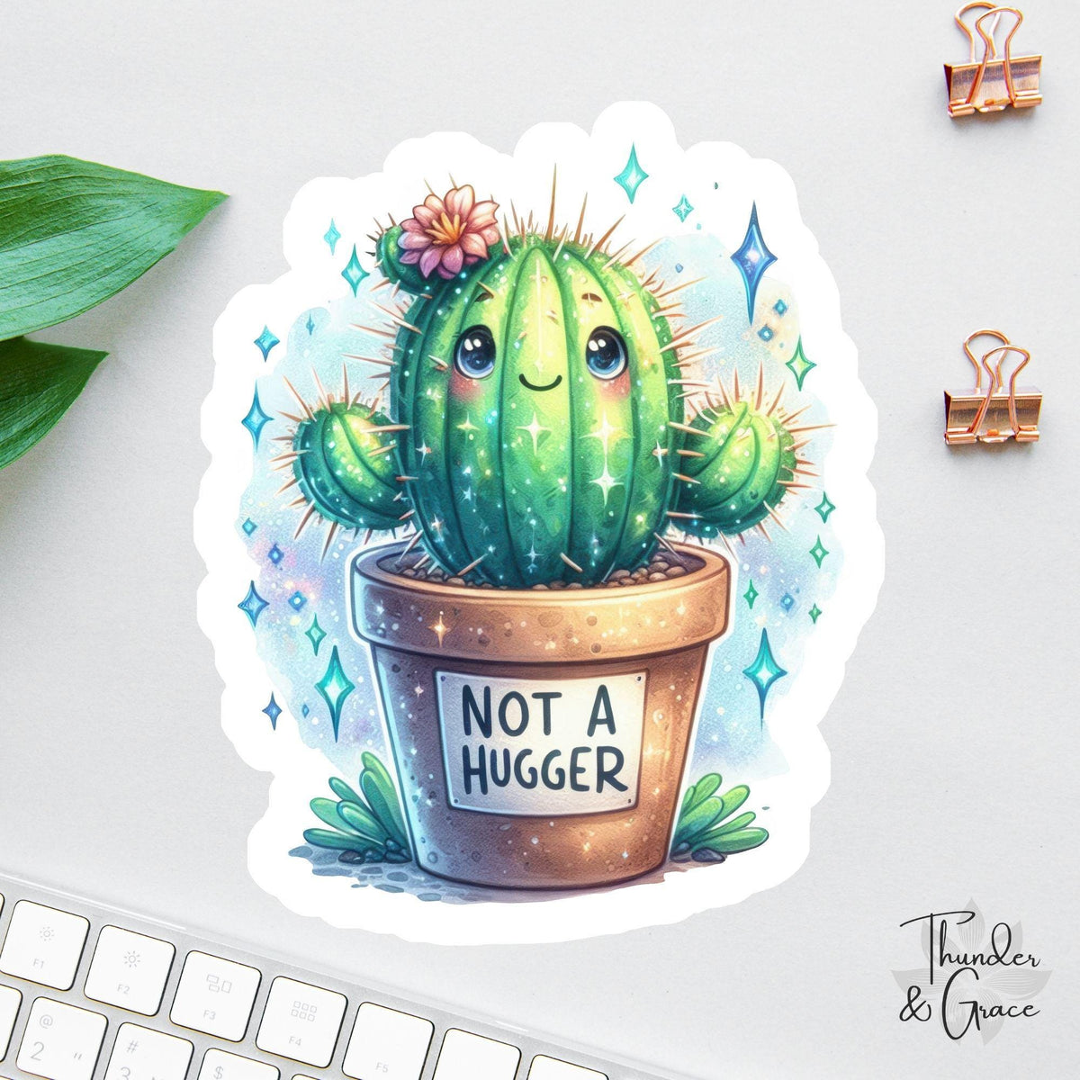 Not a Hugger sticker, kawaii cactus lover