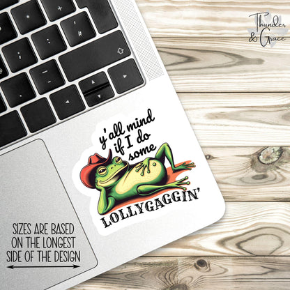 Y'all Mind If I Do Some Lollygaggin' sticker, retro frog – view 2
