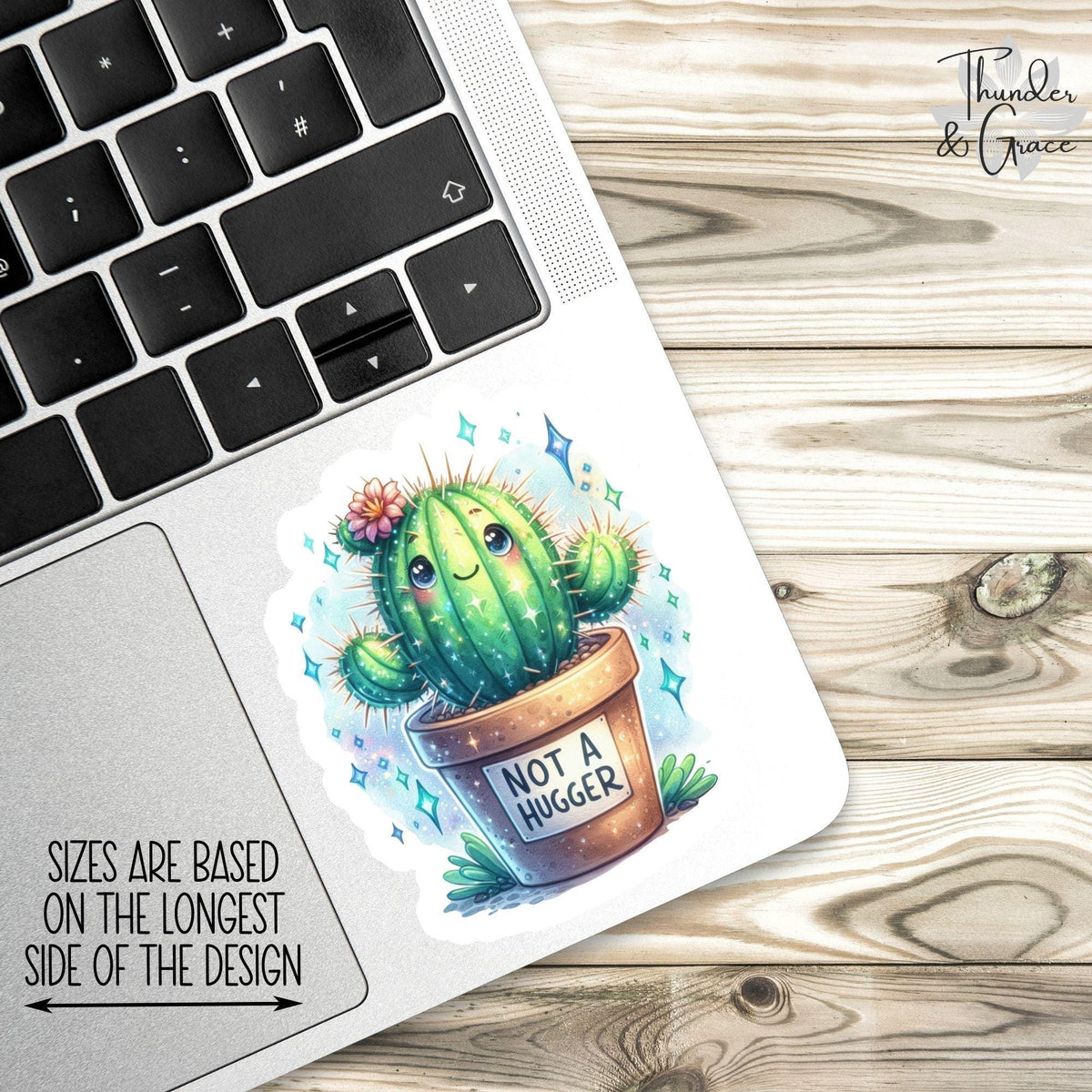 Not a Hugger sticker, kawaii cactus lover – view 2
