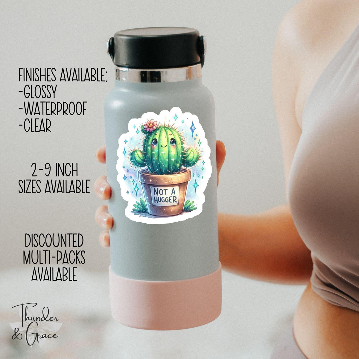 Not a Hugger sticker, kawaii cactus lover – view 3