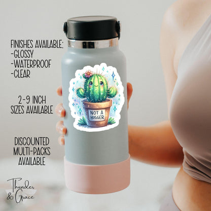 Not a Hugger sticker, kawaii cactus lover – view 3