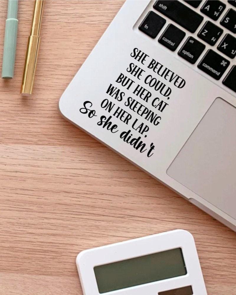 She Believed She Could But Her Cat Was on Her Lap sticker, cat mom – view 3