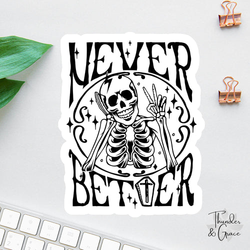 Never Better sticker, i'm fine it's fine