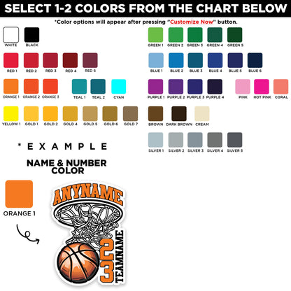 Custom basketball sticker with a name, number and team name – view 2