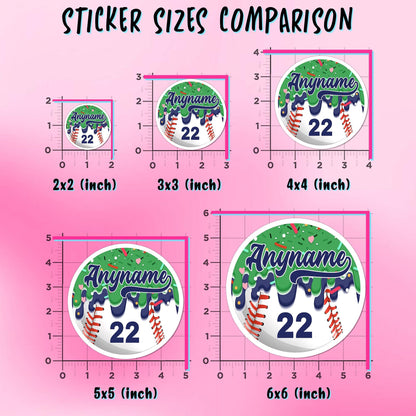 Custom round baseball drip sticker with a name and number – view 3
