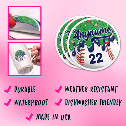 Custom round baseball drip sticker with a name and number – view 4