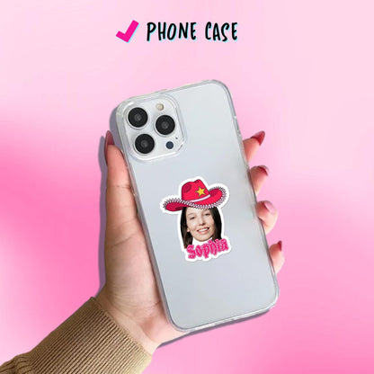 Custom cowgirl sticker with a face photo, hat, boots and a name – view 2