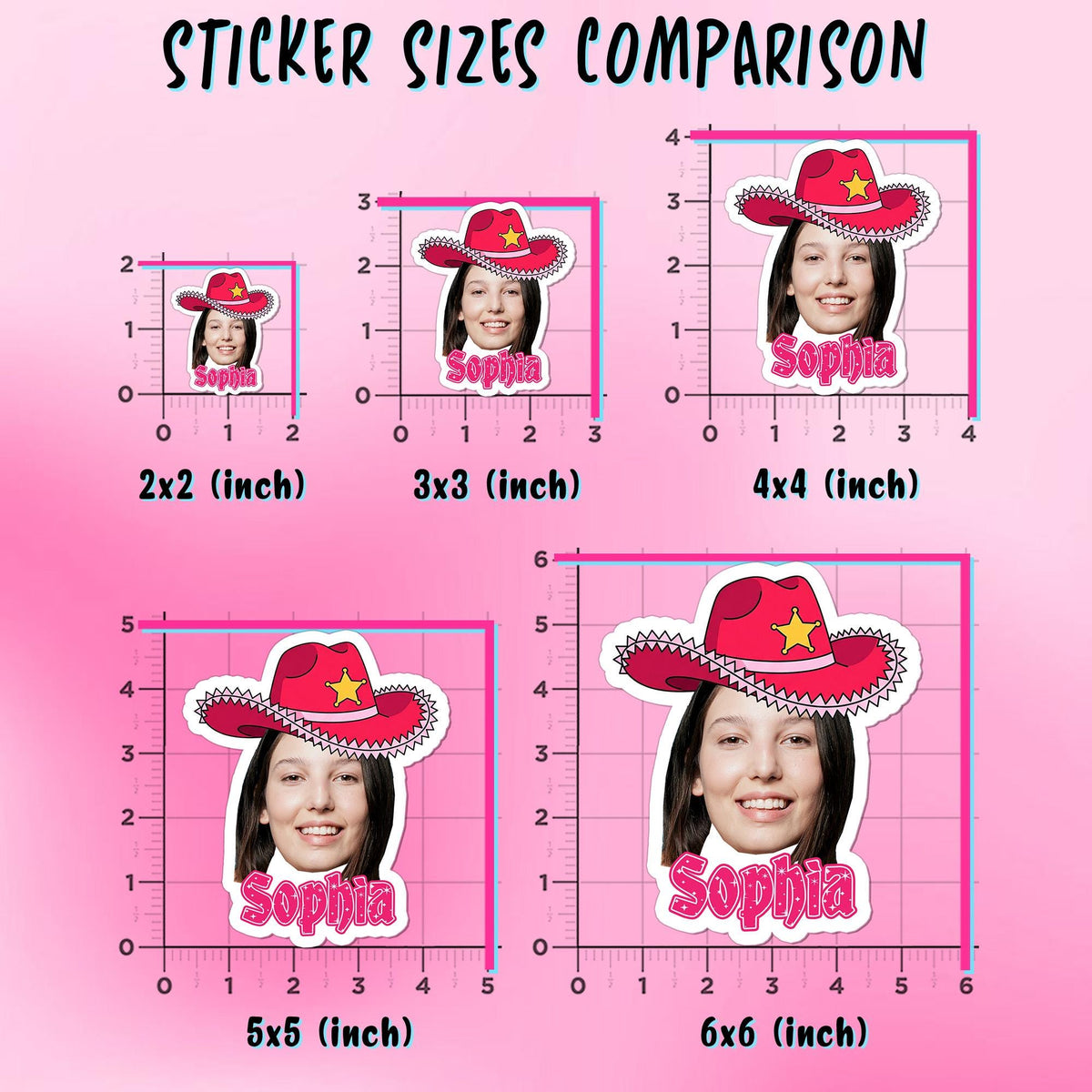 Custom cowgirl sticker with a face photo, hat, boots and a name – view 4