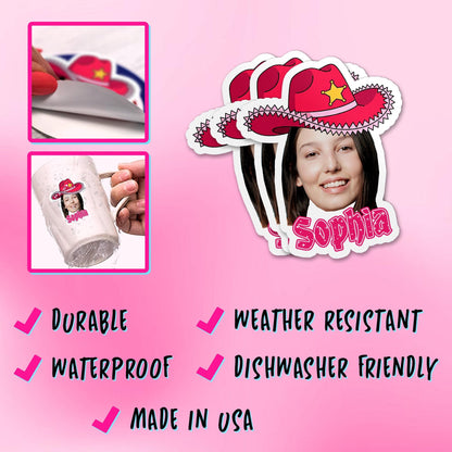 Custom cowgirl sticker with a face photo, hat, boots and a name – view 5