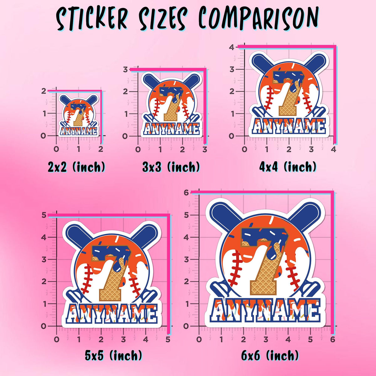 Custom softball drip sticker with crossed bats, a number and a name – view 3