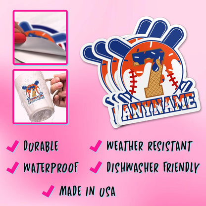 Custom softball drip sticker with crossed bats, a number and a name – view 4