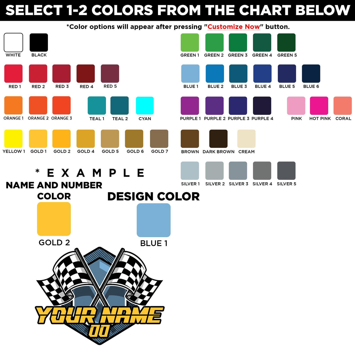 Custom checkered flag letters sticker with a name and number – view 2