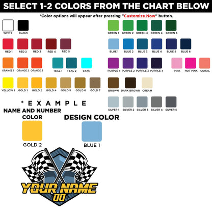 Custom checkered flag letters sticker with a name and number – view 2