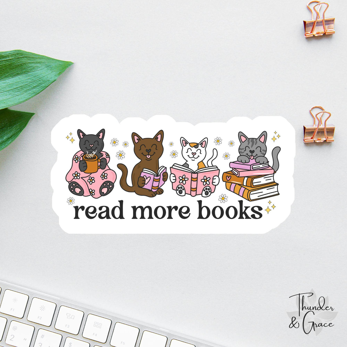Read More Books sticker, easily distracted by cats and books