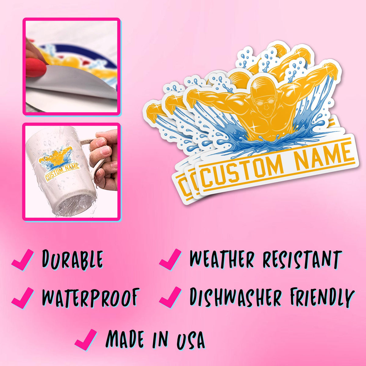 Custom swim team sticker with a name – view 4