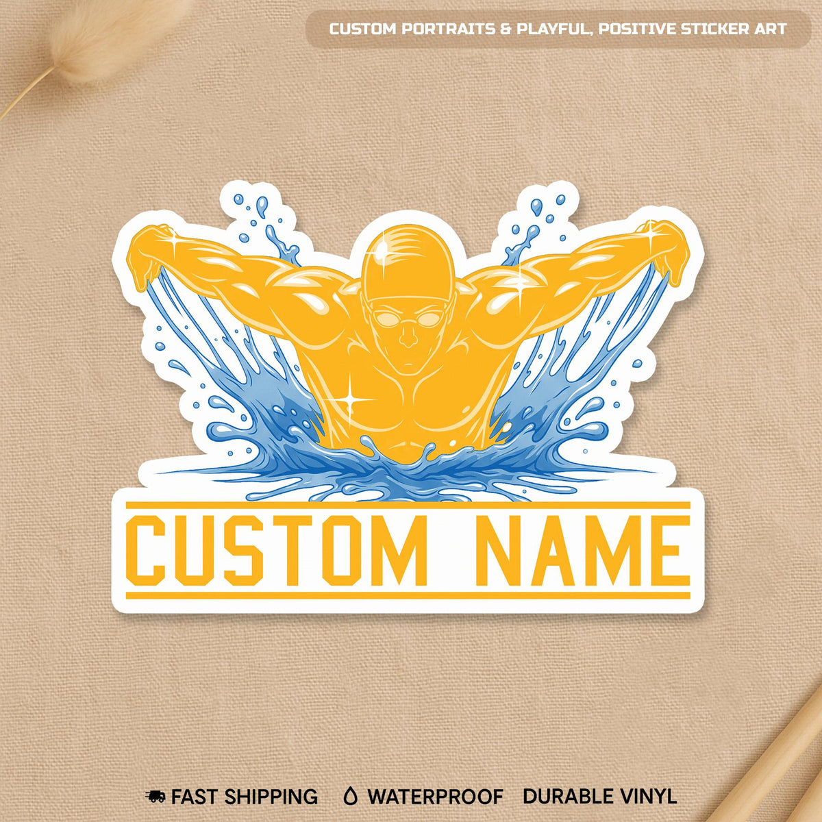 Custom swim team sticker with a name