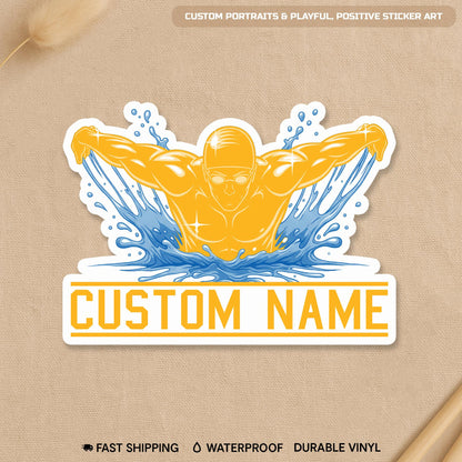 Custom swim team sticker with a name