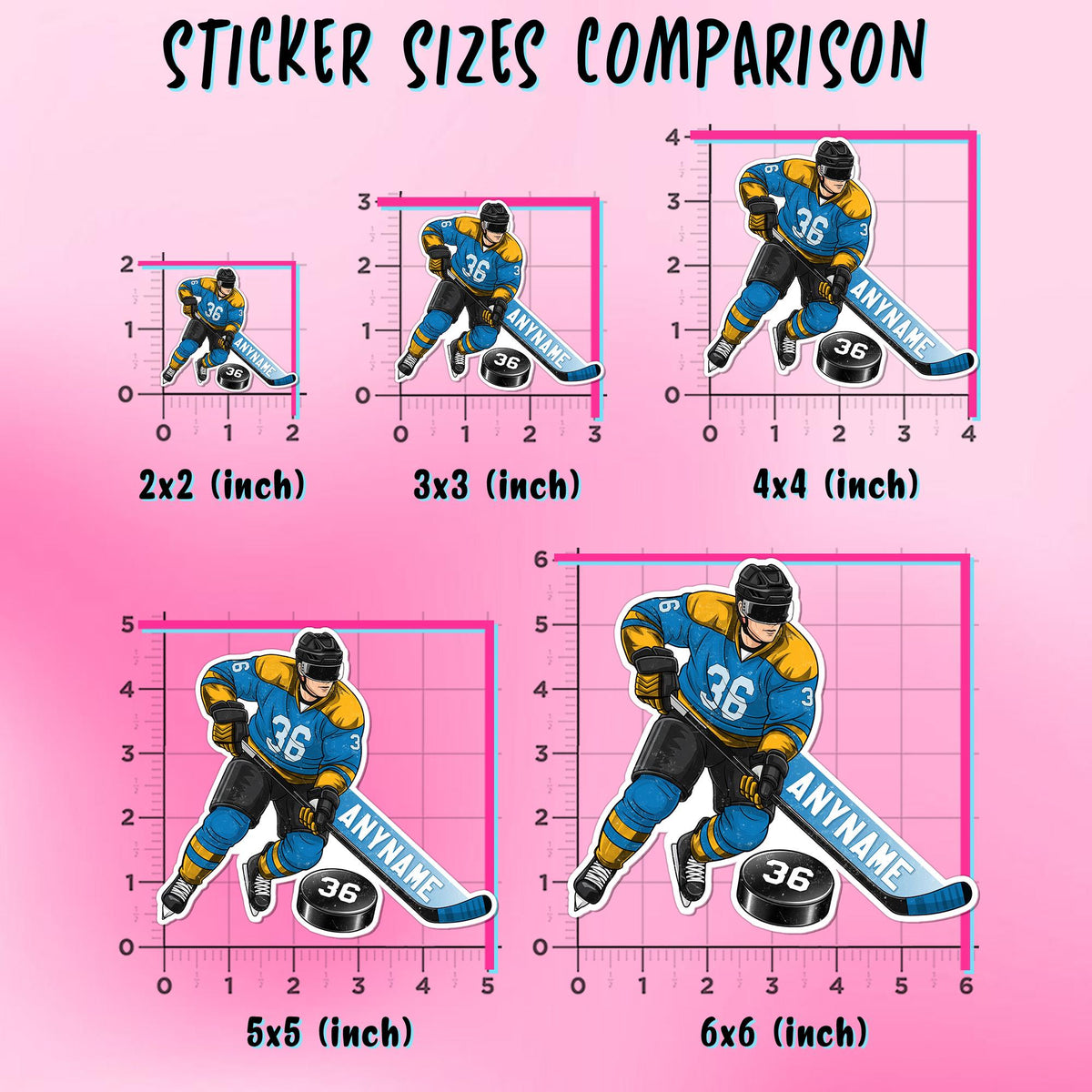 Custom skating hockey player sticker with a name and number – view 3