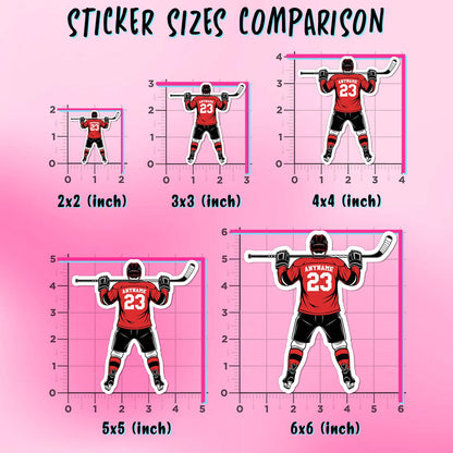 Custom hockey player sticker with a name and number, female or male player – view 3