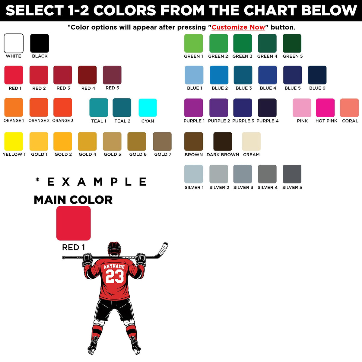 Custom hockey player sticker with a name and number, female or male player – view 2