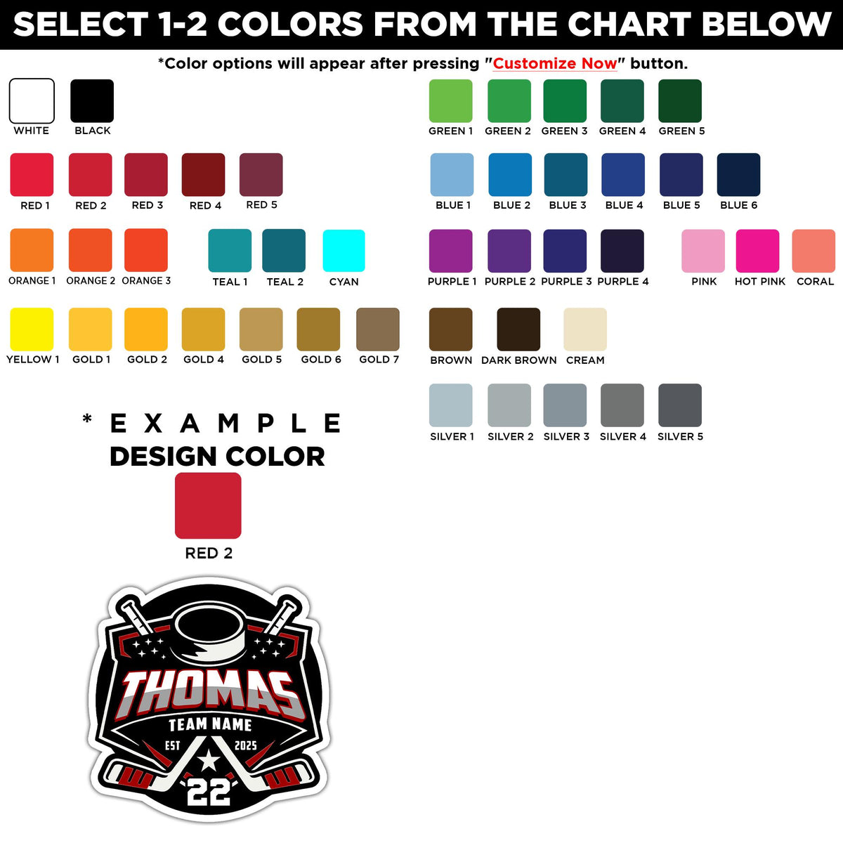 Custom hockey sticker with a name, number and team name – view 2