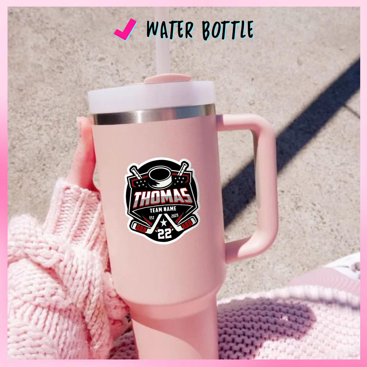 Custom hockey sticker with a name, number and team name – view 6