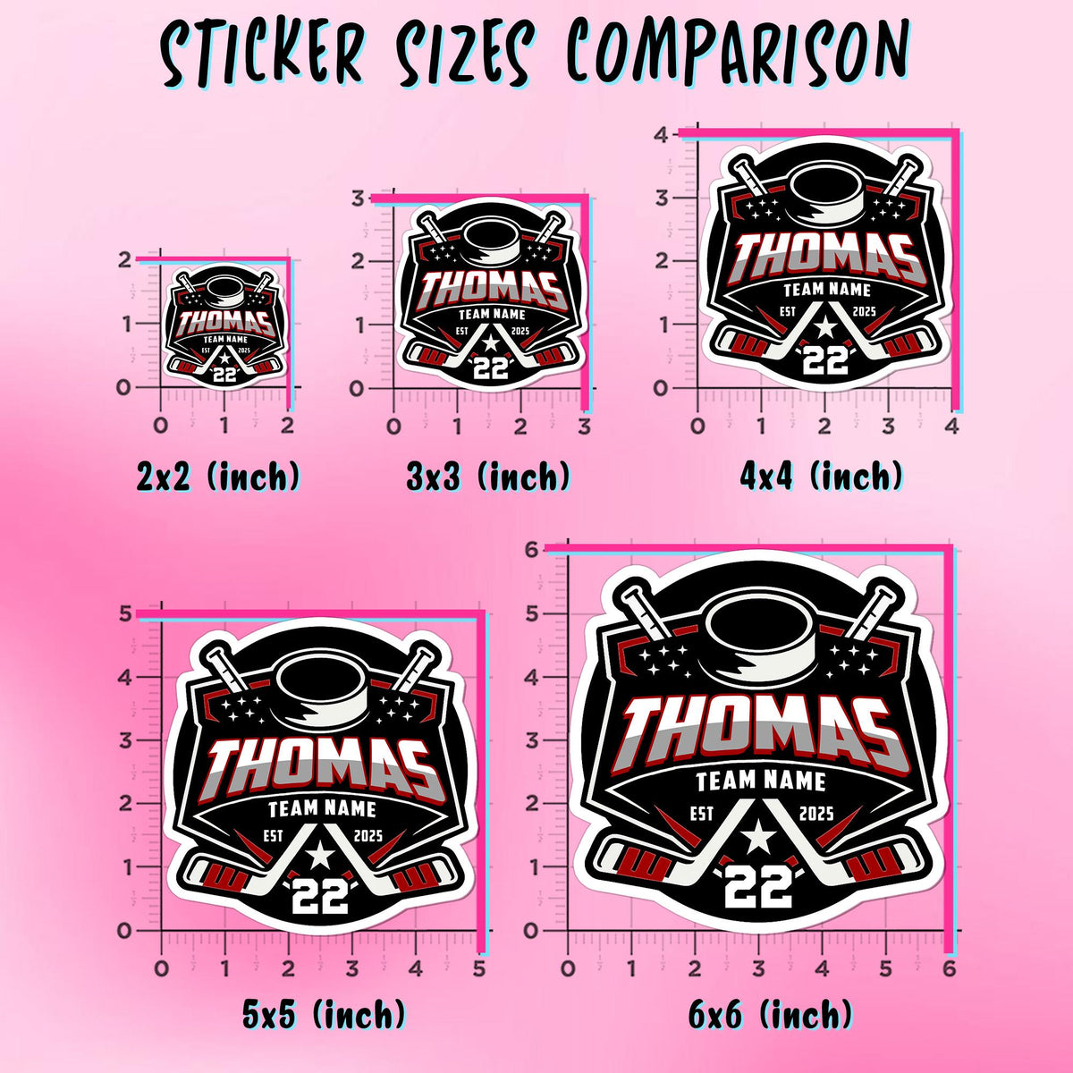 Custom hockey sticker with a name, number and team name – view 3