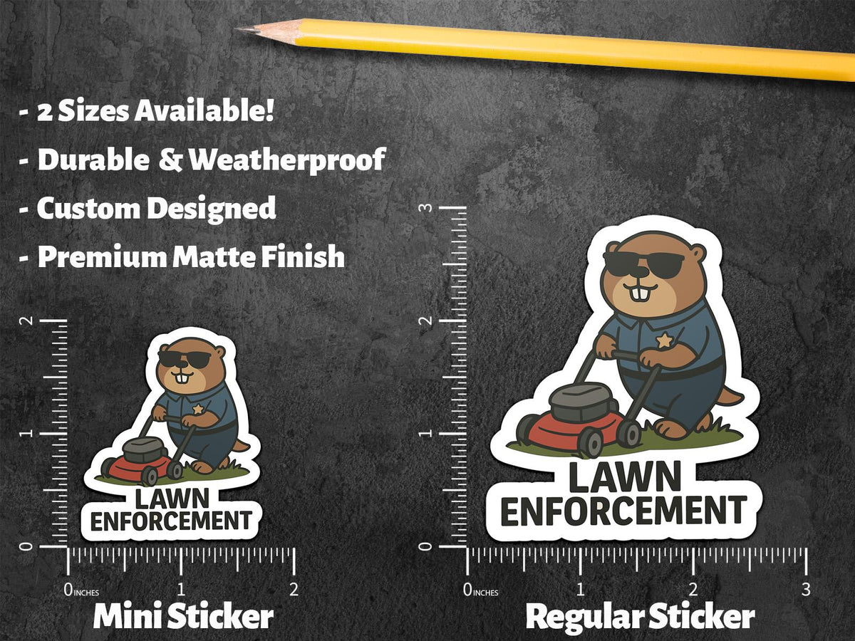 Lawn Enforcement sticker, funny groundhog police pun – view 3