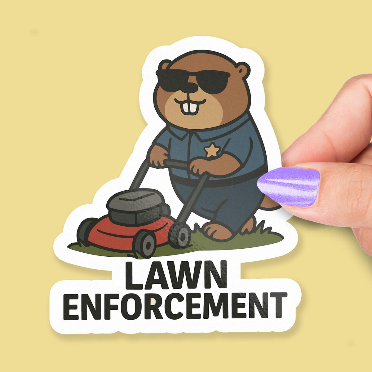 Lawn Enforcement sticker, funny groundhog police pun
