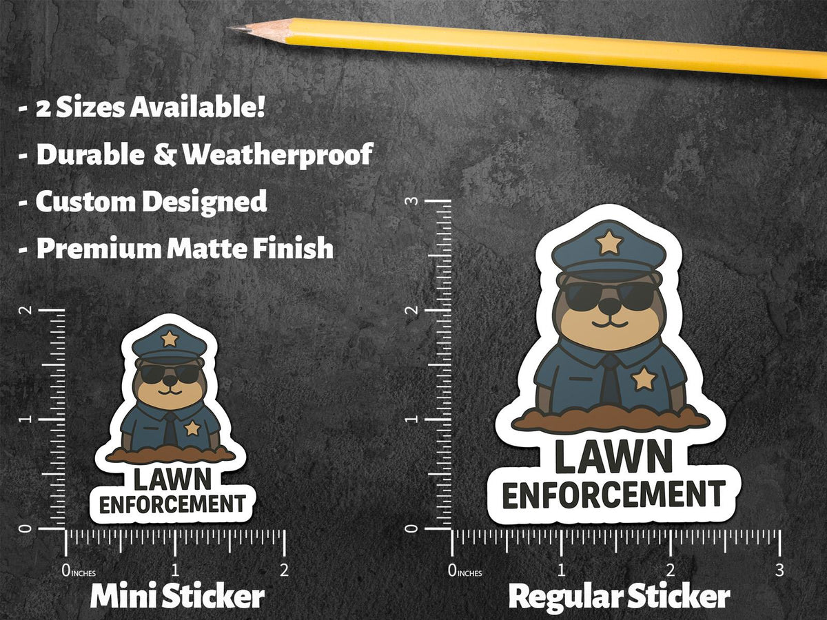 Lawn Enforcement Mole sticker, funny police pun design – view 2