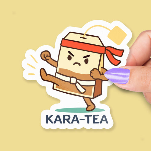 Kara-Tea sticker, funny tea pun with karate teabag