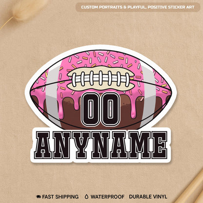 Custom football mom sprinkles drip sticker with a name and number