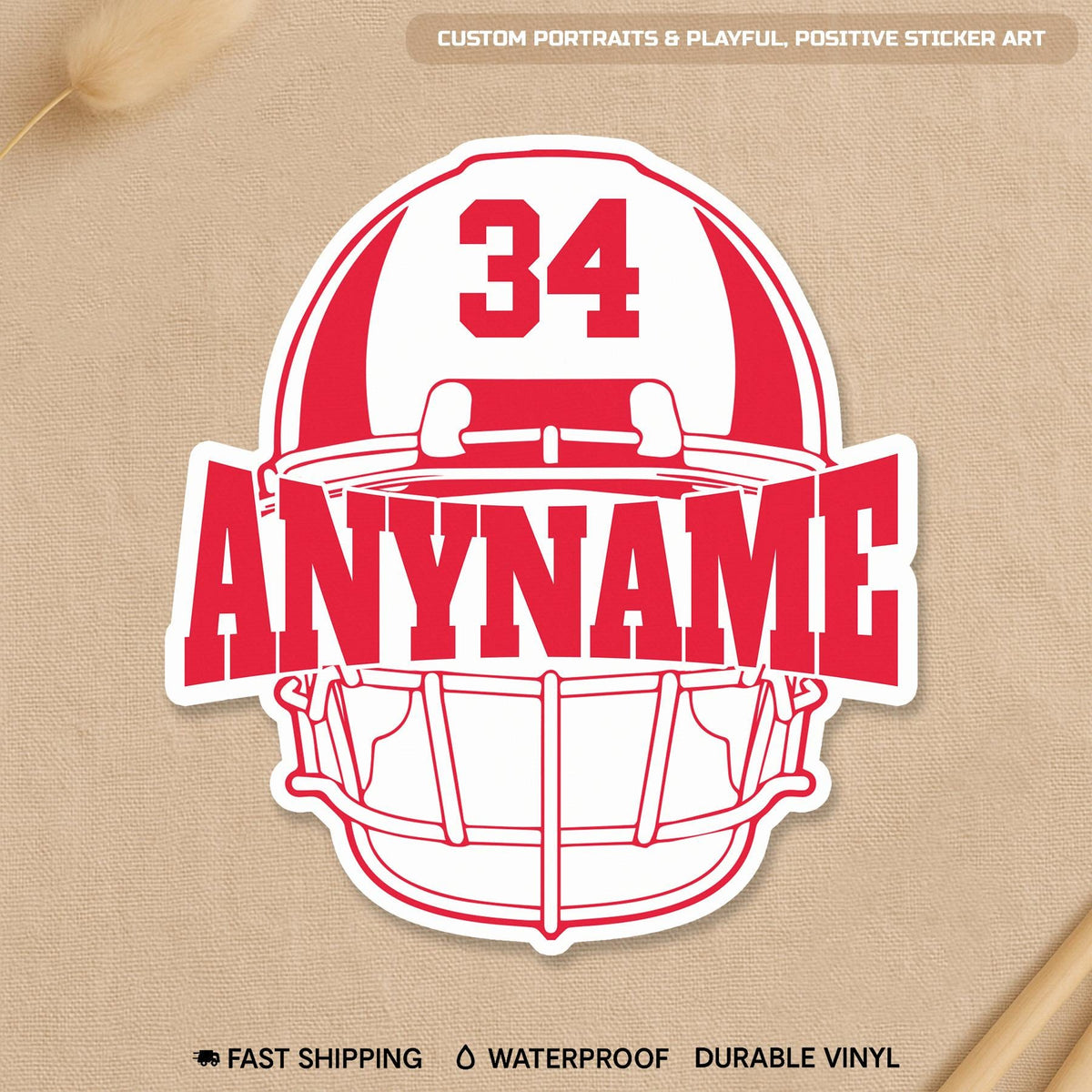 Custom checkered football mama sticker with a name and number