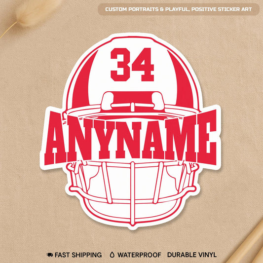Custom checkered football mama sticker with a name and number
