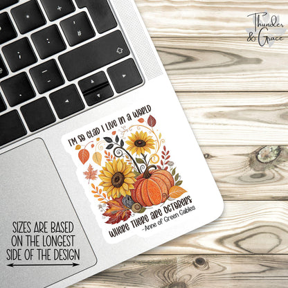 Anne of Green Gables sticker, fall leaves and pumpkin please – view 3