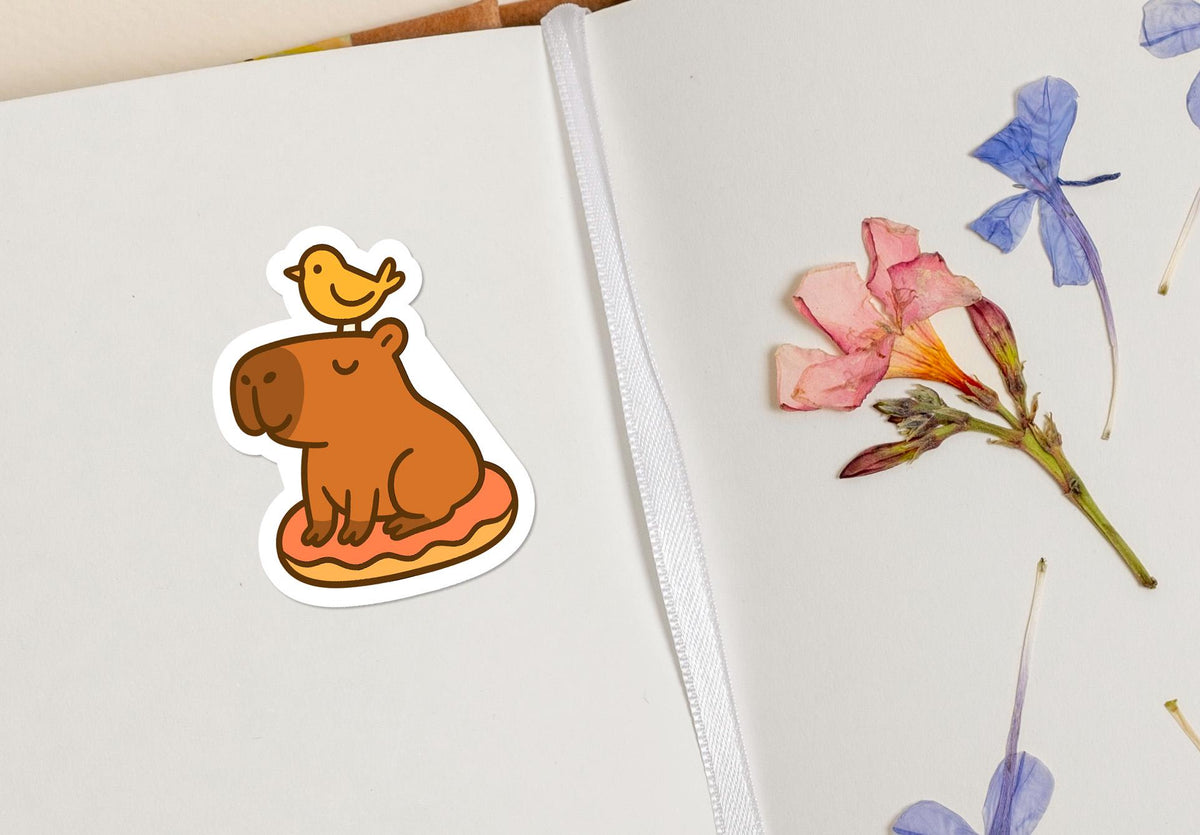 Capybara with Bird on Head: for or Water Bottle sticker – view 4