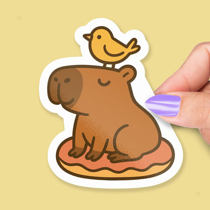 Capybara with Bird on Head: for or Water Bottle sticker