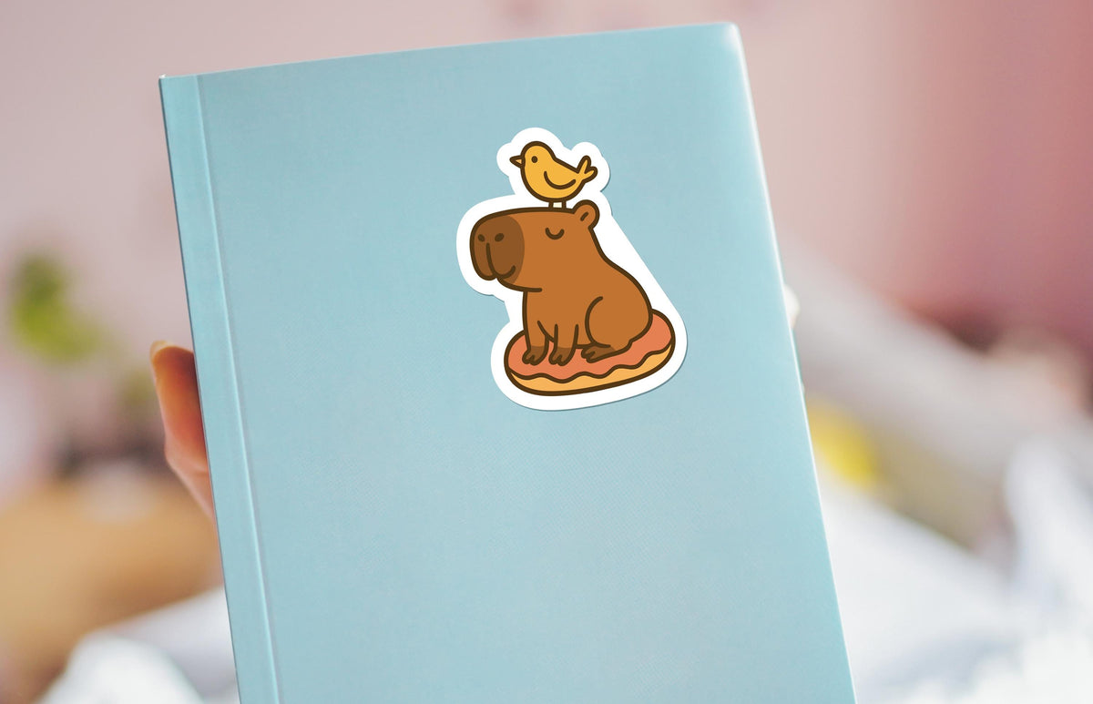 Capybara with Bird on Head: for or Water Bottle sticker – view 3
