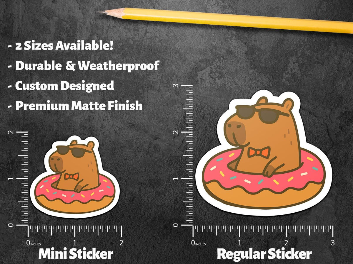 Capybara with Sunglasses in Donut Floatie: for or Water Bottle sticker – view 2