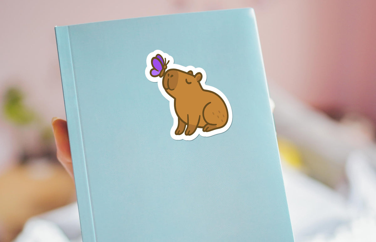 Capybara with Purple Butterfly: Cute Kawaii Animal for Laptops or Journals sticker – view 3