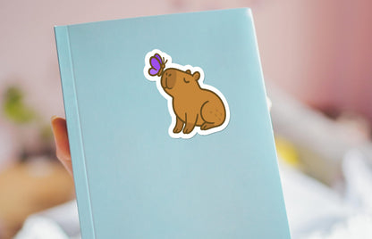 Capybara with Purple Butterfly: Cute Kawaii Animal for Laptops or Journals sticker – view 3