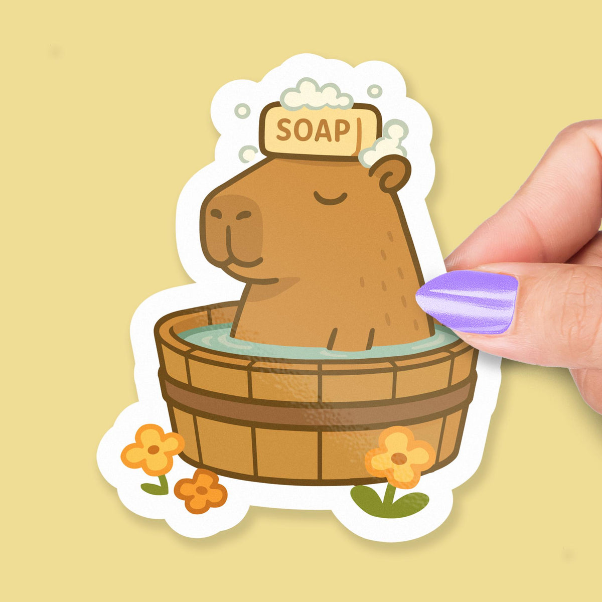 Capybara Bath : Cute Kawaii Animal with Soap Bubbles for Laptops or Journals sticker