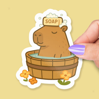 Capybara Bath : Cute Kawaii Animal with Soap Bubbles for Laptops or Journals sticker